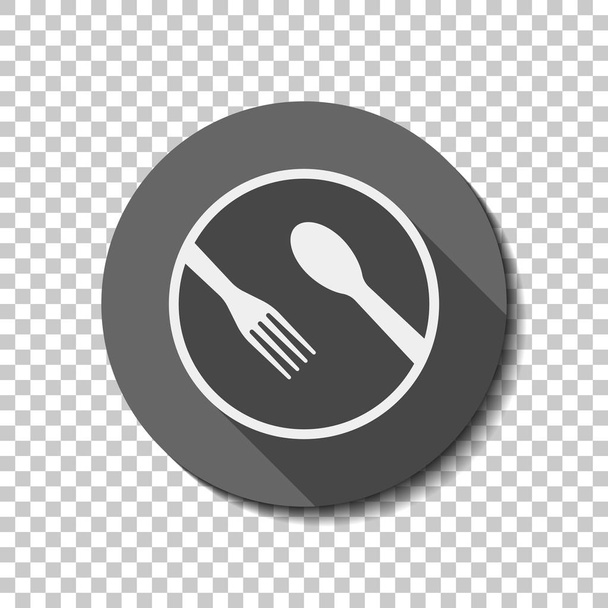 herramientas alimenticias. tenedor y cuchara. icono plano, sombra larga, círculo, rejilla transparente. Estilo de insignia o etiqueta
 - Vector, imagen