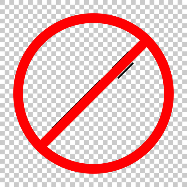 Pen of een marker pictogram. Niet toegestaan, zwarte object in rood waarschuwingsbord met transparante achtergrond - Vector, afbeelding