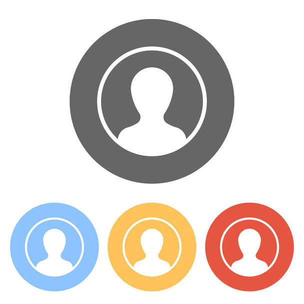 Profil, osoba v kruhu. Sada bílých ikon na barevné kruhy - Vektor, obrázek