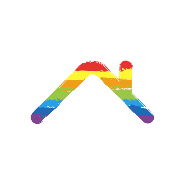 Telhado da casa. Ícone linear simples. Um estilo de linha. Sinal de desenho com estilo LGBT, sete cores do arco-íris (vermelho, laranja, amarelo, verde, azul, índigo, violeta
 - Vetor, Imagem