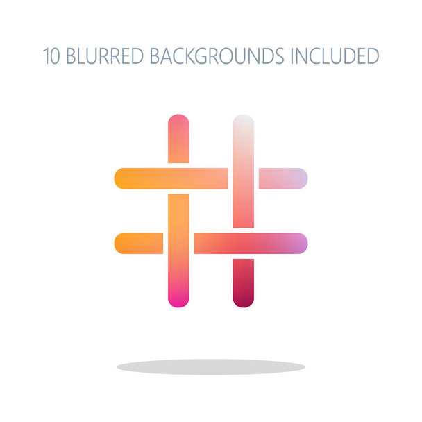 Hashtag icon. Colorful logo concept with simple shadow on white. 10 different blurred backgrounds included - Vector, Image