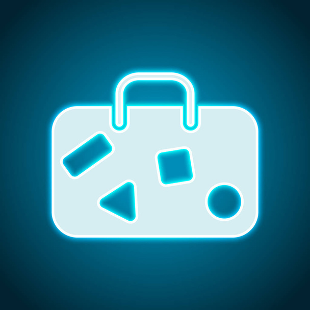 traveling bag, luggage, case. Neon style. Light decoration icon. Bright electric symbol - Vektor, obrázek