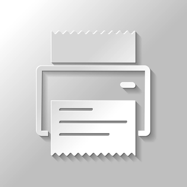 printer, receipt, simple icon. Paper style with shadow on gray background - Vector, Image