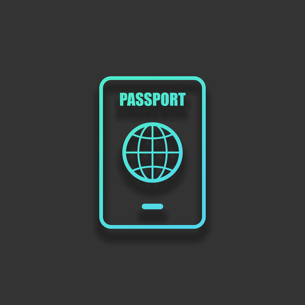паспорт, простая икона. Красочная концепция логотипа с мягкой тенью на темном фоне. Икона цвета лазурного океана
 - Вектор,изображение