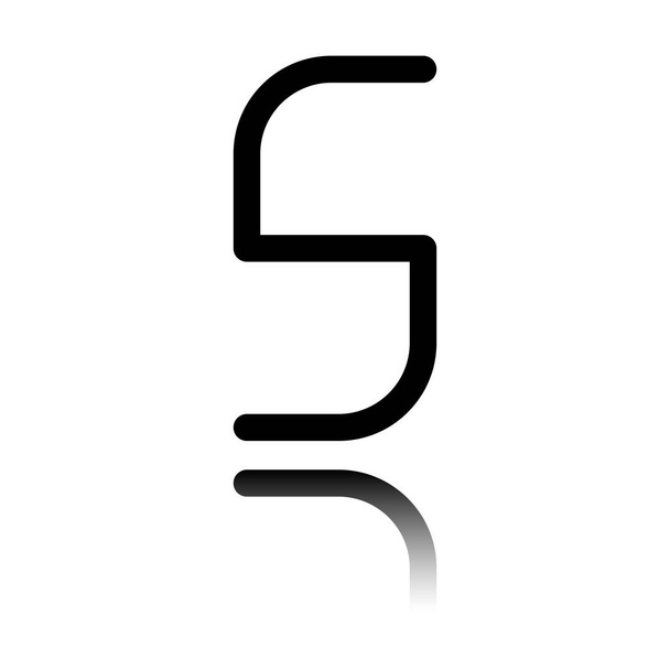 Zahl 5, Ziffer, Fünftel. schwarzes Symbol mit Spiegelreflexion auf weißem Hintergrund - Vektor, Bild