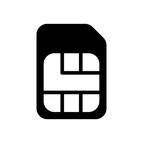 電子 sim カード、携帯電話のためのプラスチック製のモバイル チップ。シンプルなアイコン。白い背景の黒いアイコン - ベクター画像