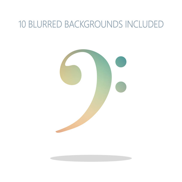 Bass Clef icon. Colorful logo concept with simple shadow on white. 10 different blurred backgrounds included - Vector, Image