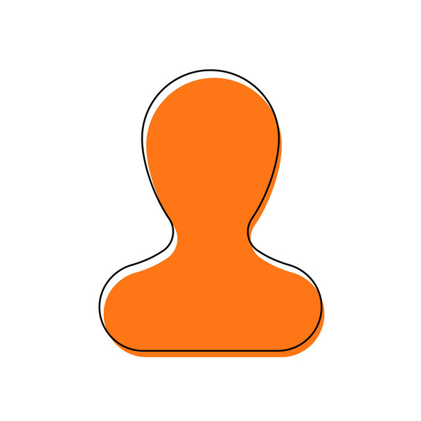 Eenvoudige silhouet van de mens. Geïsoleerde pictogram bestaande uit zwarte dunne contour en oranje verplaatst vullen op verschillende lagen. Witte achtergrond - Vector, afbeelding