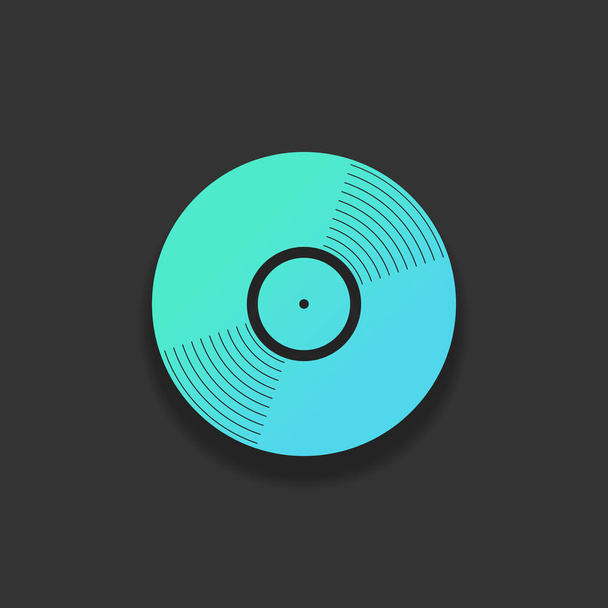 Vinyl-Ikone. farbenfrohes Logo-Konzept mit sanftem Schatten auf dunklem Hintergrund. Symbolfarbe des azurblauen Ozeans - Vektor, Bild