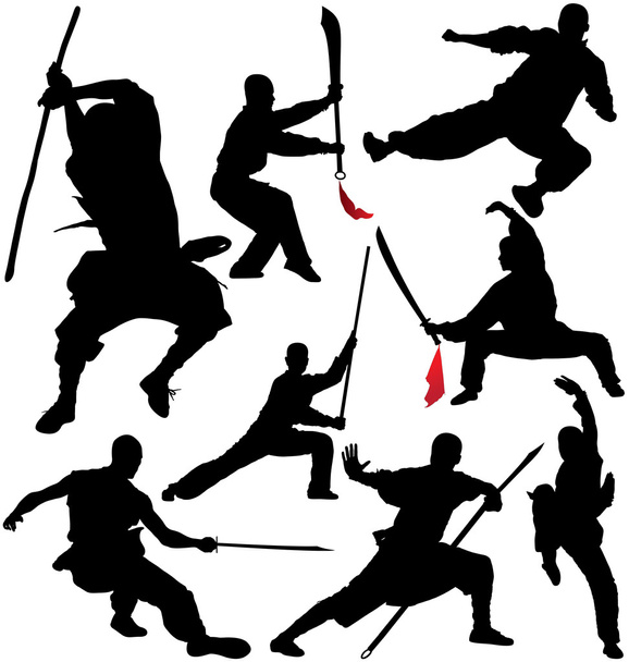 Kung fu, shaolin vector silhouettes - Vector, Image