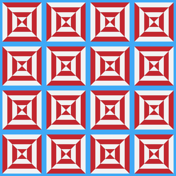 nahtloses Muster der stilisierten weißen und roten Zelle auf blauem Hintergrund - Vektor, Bild