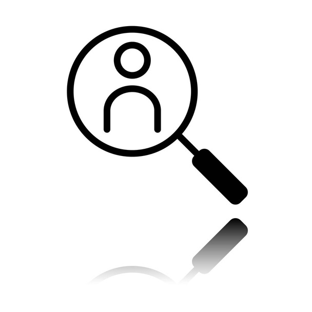Human secource, search profile. Linear icon, thin outline. Black icon with mirror reflection on white background - Vector, Image