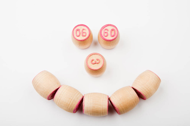 wooden lotto game numbers white background - Foto, immagini