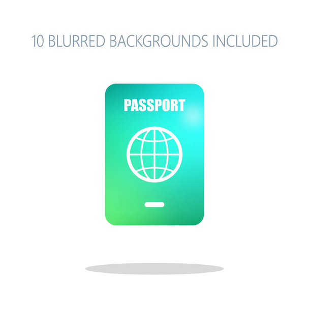 パスポート、シンプルなアイコンです。白のシンプルな影とカラフルなロゴのコンセプト。含まれている 10 の異なるぼやけて背景 - ベクター画像