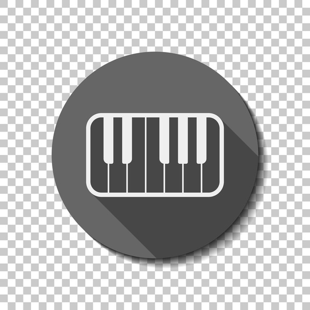 Piano keyboard icon. White flat icon with long shadow in circle on transparent background. Badge or sticker style - Διάνυσμα, εικόνα