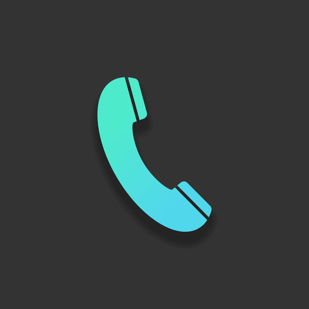 Telefonní sluchátko ikona. Barevné logo koncept s měkký stín na tmavém pozadí. Ikony barva azurově oceánu - Vektor, obrázek