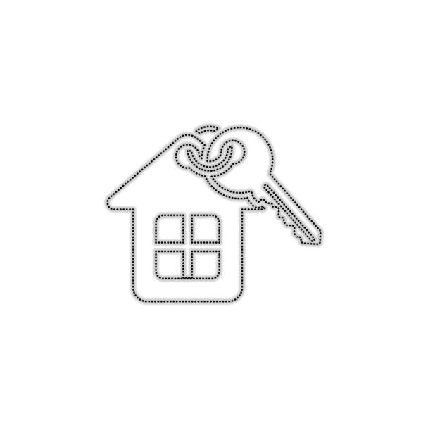 Casa com chave. silhueta contorno pontilhado com sombra no fundo branco
 - Vetor, Imagem