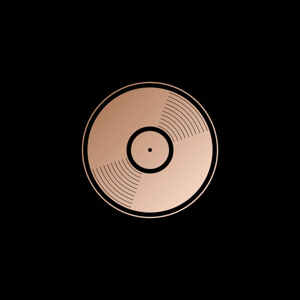 Vinyl-Ikone. Rotgold-Stil auf schwarzem Hintergrund - Vektor, Bild
