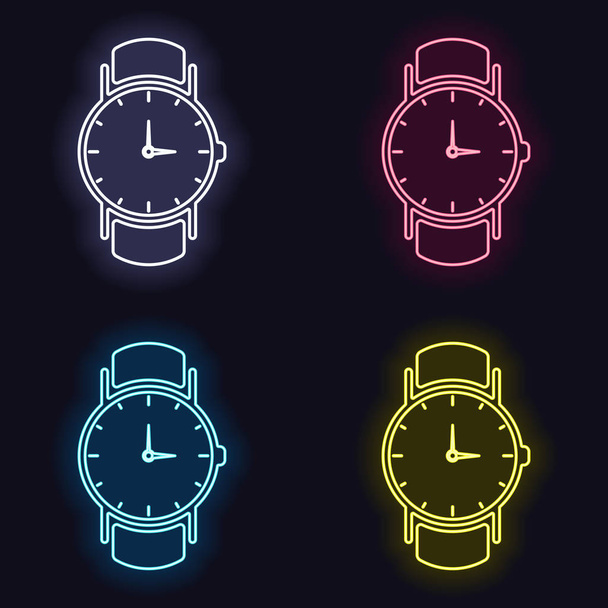 Classic hand watch with arrows, icon. Set of neon sign. Casino style on dark background. Seamless pattern - Διάνυσμα, εικόνα