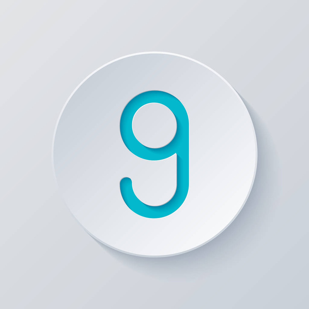 Number nine, numeral, simple letter. Cut circle with gray and blue layers. Paper style - Vector, Image