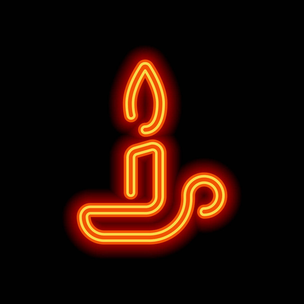 einfache Umrisse Kerzensymbol. einzeiliger Stil. orangefarbener Neonstil auf schwarzem Hintergrund. Lichtzeichen - Vektor, Bild