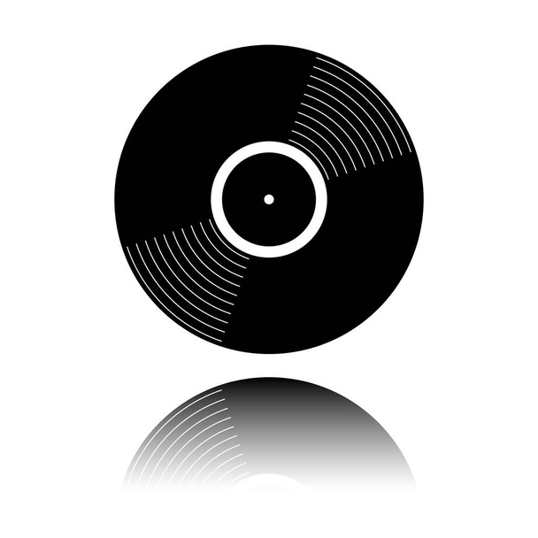 Vinyl-Ikone. schwarzes Symbol mit Spiegelreflexion auf weißem Hintergrund - Vektor, Bild