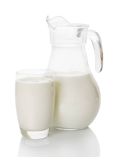 milk carafe and glass on white background - Photo, Image