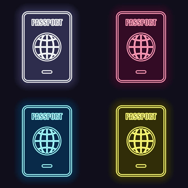 passport, simple icon. Set of fashion neon sign. Casino style on dark background. Seamless pattern - Vector, Image