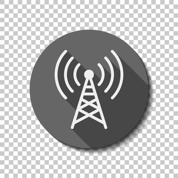 Radio tower icon. Linear style. White flat icon with long shadow in circle on transparent background. Badge or sticker style - Vector, Image