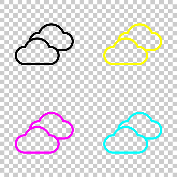 Enimmäkseen pilvistä ikonia. Yksinkertainen lineaarinen kuvake ohut ääriviivat. Värilliset cmyk-kuvakkeet läpinäkyvällä taustalla
 - Vektori, kuva