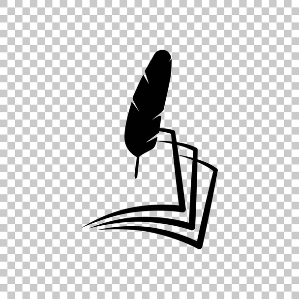 feather and paper. simple silhouette. Black symbol on transparent background - Vector, Image