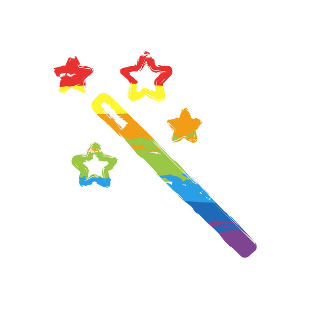 чарівної палички з зірками. простий силует. Малювання знак з ЛГБТ стиль, сім кольорів веселки (червоний помаранчевий, жовтий, синій, indigo, фіолетовий - Вектор, зображення