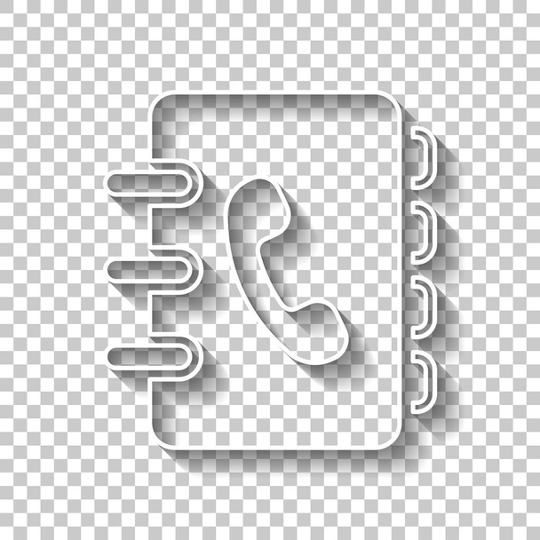 Adressbuch mit Telefonschild auf dem Umschlag. einfaches Symbol. weißes Umrissschild mit Schatten auf transparentem Hintergrund - Vektor, Bild