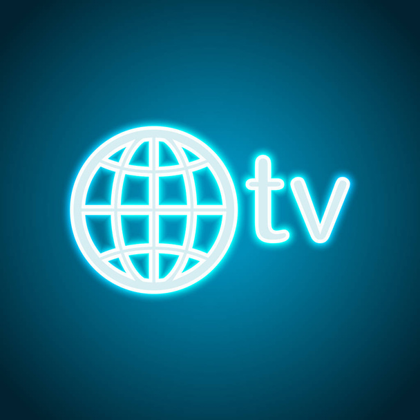 Domäne für Medien und Fernsehen, Globus und Fernsehen. Neon-Stil. Lichtdekoration Ikone. helles elektrisches Symbol - Vektor, Bild