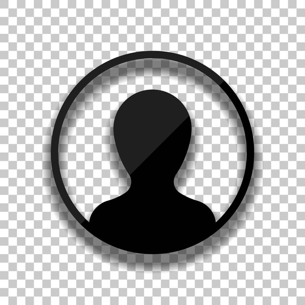 Profile, person in circle. Black glass icon with soft shadow on transparent background - Vector, Image
