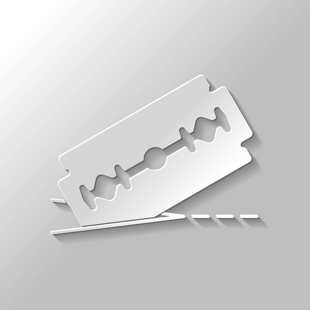 cuchilla de afeitar y línea de corte. icono simple. Estilo de papel con sombra sobre fondo gris
 - Vector, Imagen