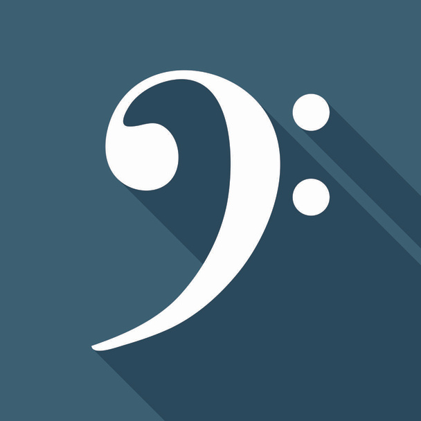 Bass Clef icon. White flat icon with long shadow on background - Vector, Image