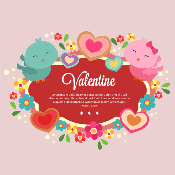 template valentine with cute couple bird - Vector, afbeelding