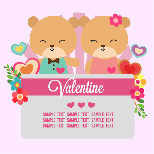 valentine love theme with panda couple - Вектор,изображение