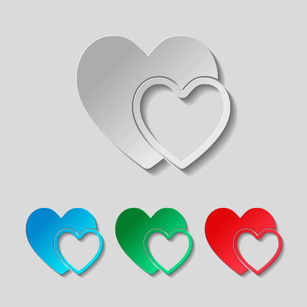 2 szív. Egyszerű ikonra. Papír stílus. ? olored készlet - Vektor, kép
