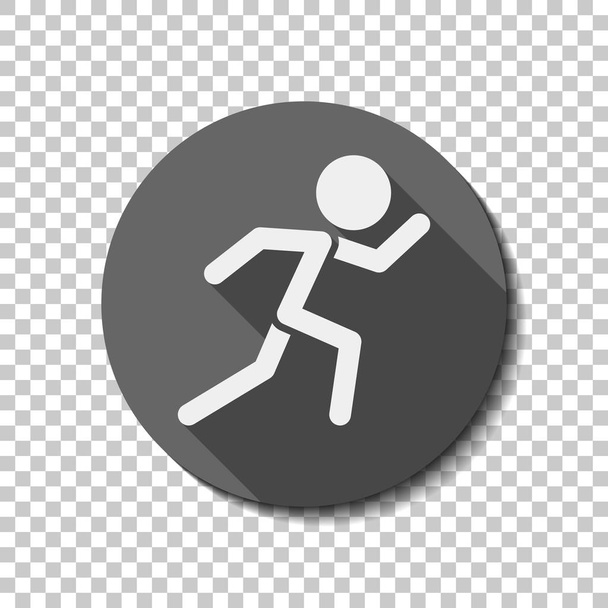 running man. simple icon. White flat icon with long shadow in circle on transparent background - Vector, Image