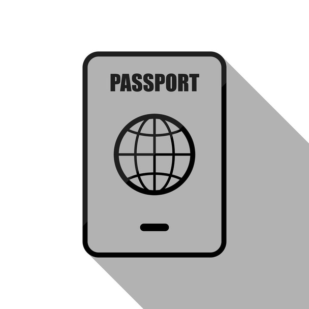 パスポート、シンプルなアイコンです。白い背景上の長い影と黒い物体 - ベクター画像
