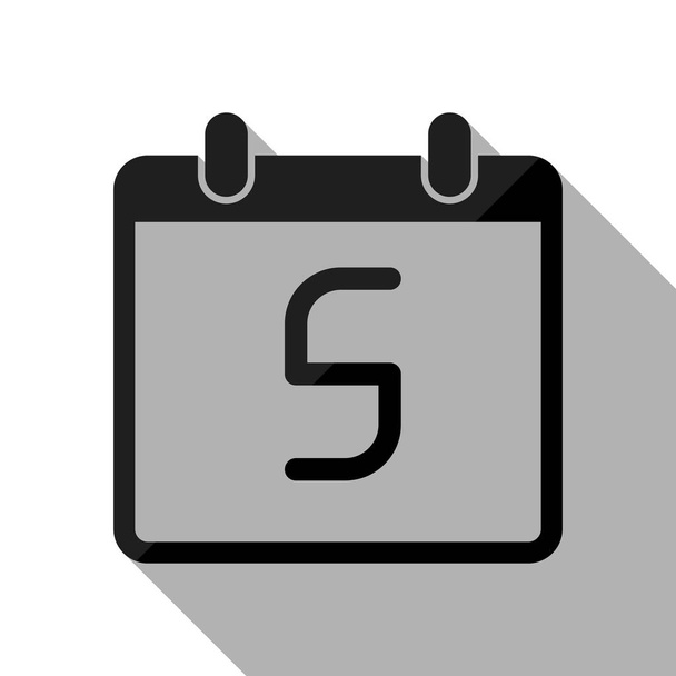 Kalender mit 5 Tagen, einfaches Symbol. schwarzes Objekt mit langem Schatten auf weißem Hintergrund - Vektor, Bild