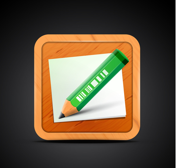 Mobile app icon - pencil, wood board, paper sheets - Vecteur, image