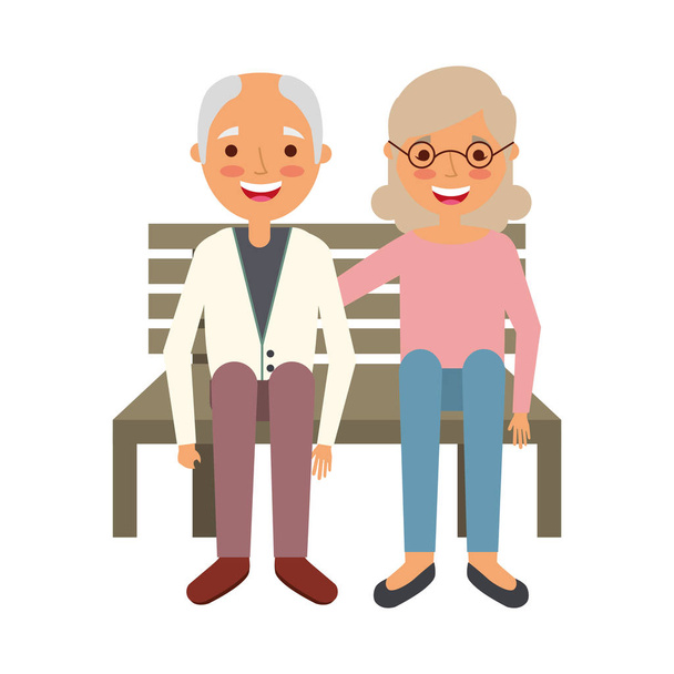 Пожилая пара сидит на скамейке
 - Вектор,изображение