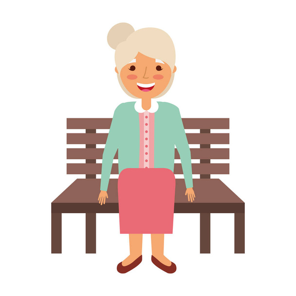 yaşlı bankta oturan kadın - Vektör, Görsel