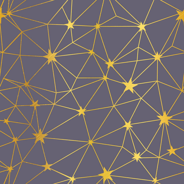 Gold grey stars network vector seamless pattern. Great for space and holiday inspired wallpaper, backgrounds, invitations, packaging design projects. Surface pattern design. - Vektör, Görsel