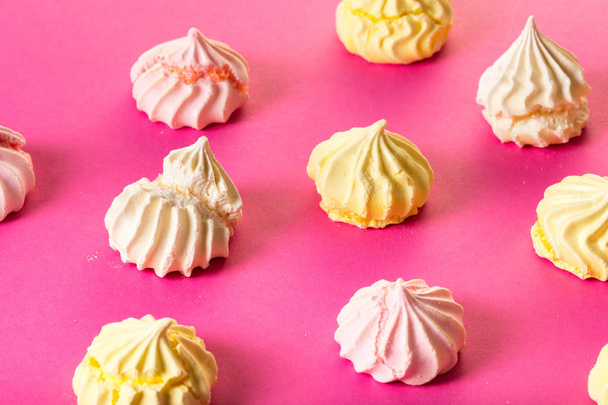 food background, dessert meringue on pink - Valokuva, kuva