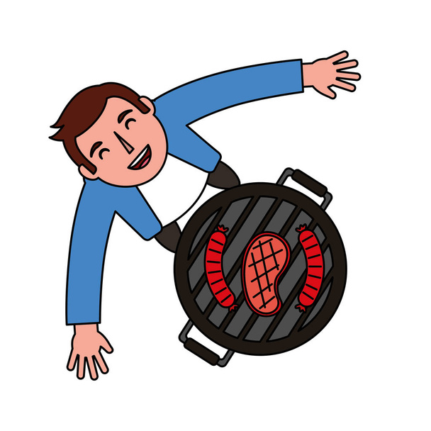 homme levant les yeux avec barbecue grill
 - Vecteur, image