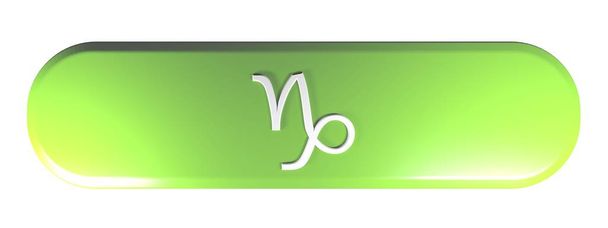 Greenrounded obdélník tlačítko s ikonou znamení zvěrokruhu Kozoroh, izolované na bílém pozadí - 3d vykreslování obrázku - Fotografie, Obrázek